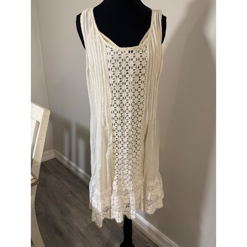 Tracy Reese New York Cotton Silk Lace Trim Pleated Shift Dress Cream Ivory M